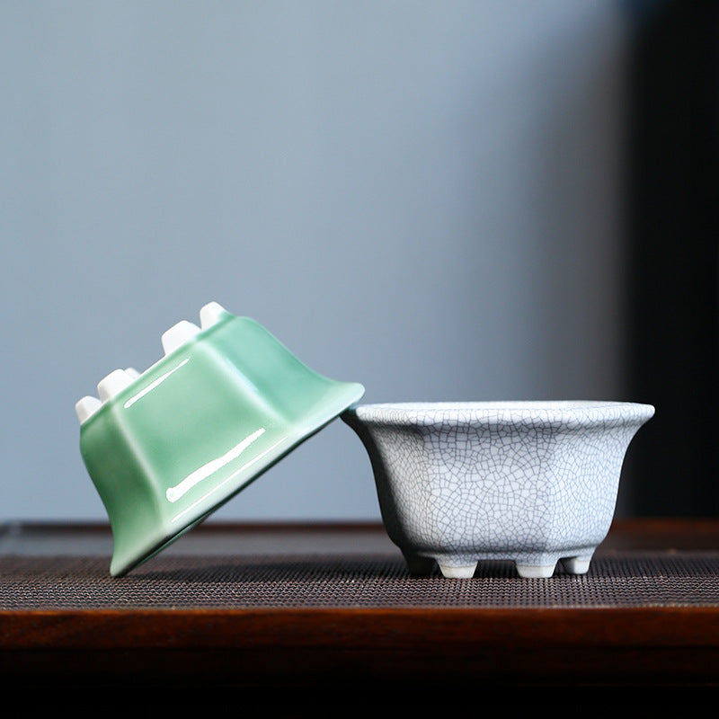 Hexagonal Glazed Ceramic Bonsai Pot