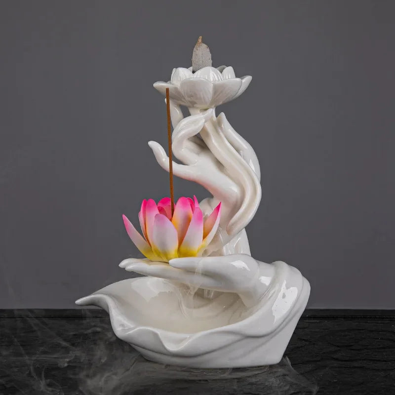 Celadon Lotus Hand Backflow Incense Burner