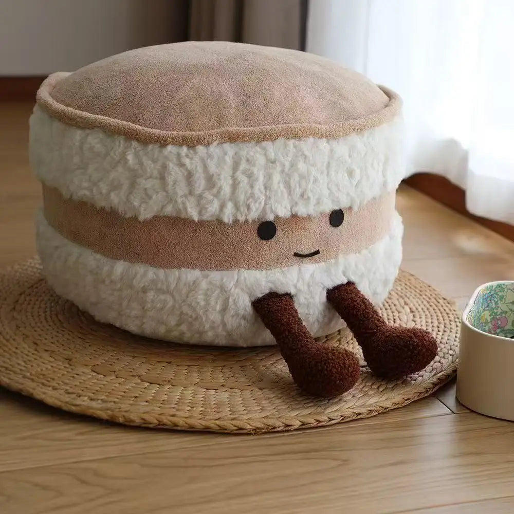 Cute Plush Cake-Shaped Stool - Removable Cover Pouf For Living Room Tatami Footrest & Shoe Changing Decorative Stool Gift