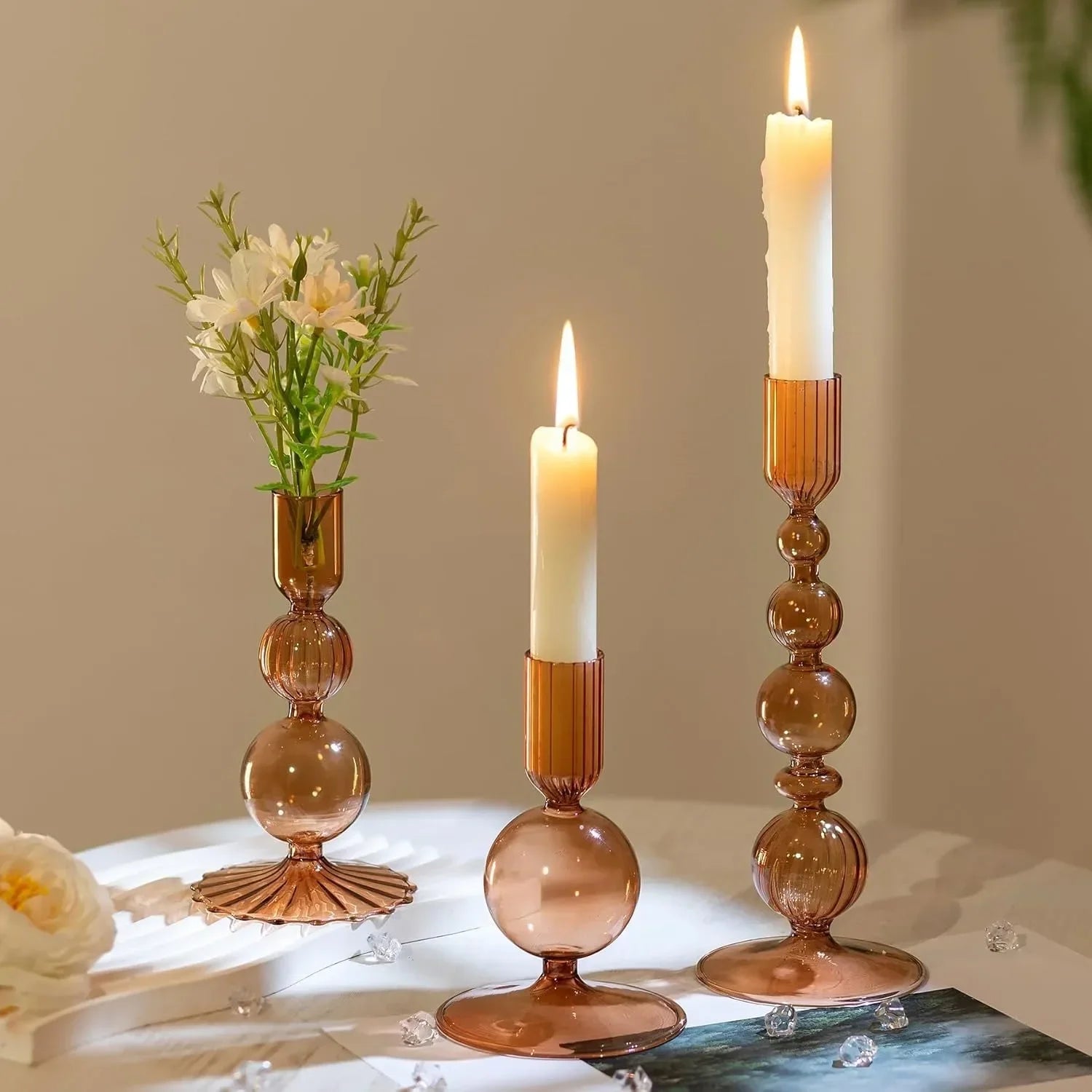 Wavy Glass Taper Candle Holders