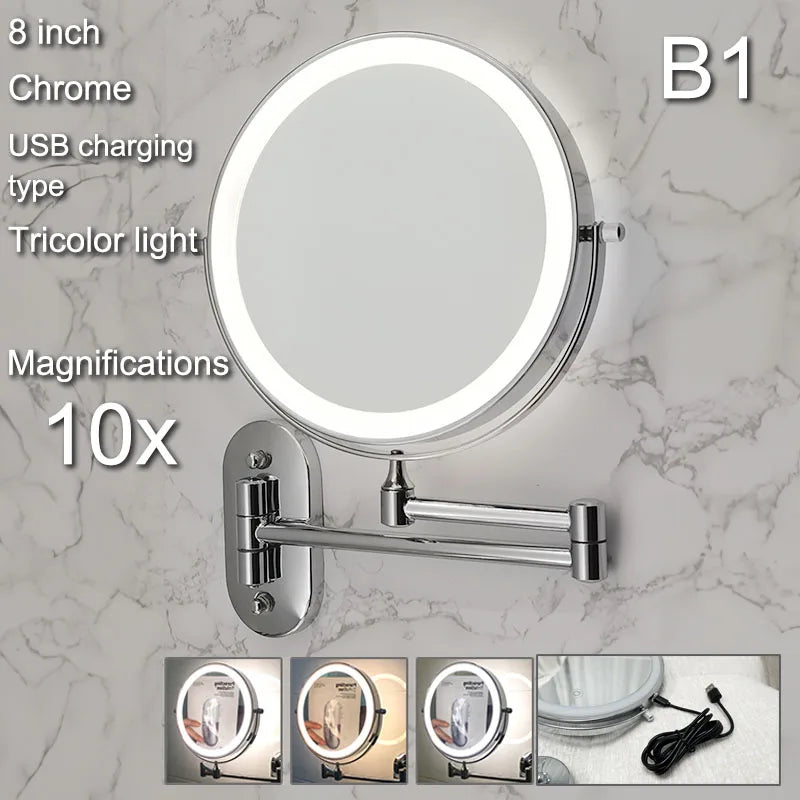 Wall Mounted Folding Makeup Mirror, Double Sided with Fill Light