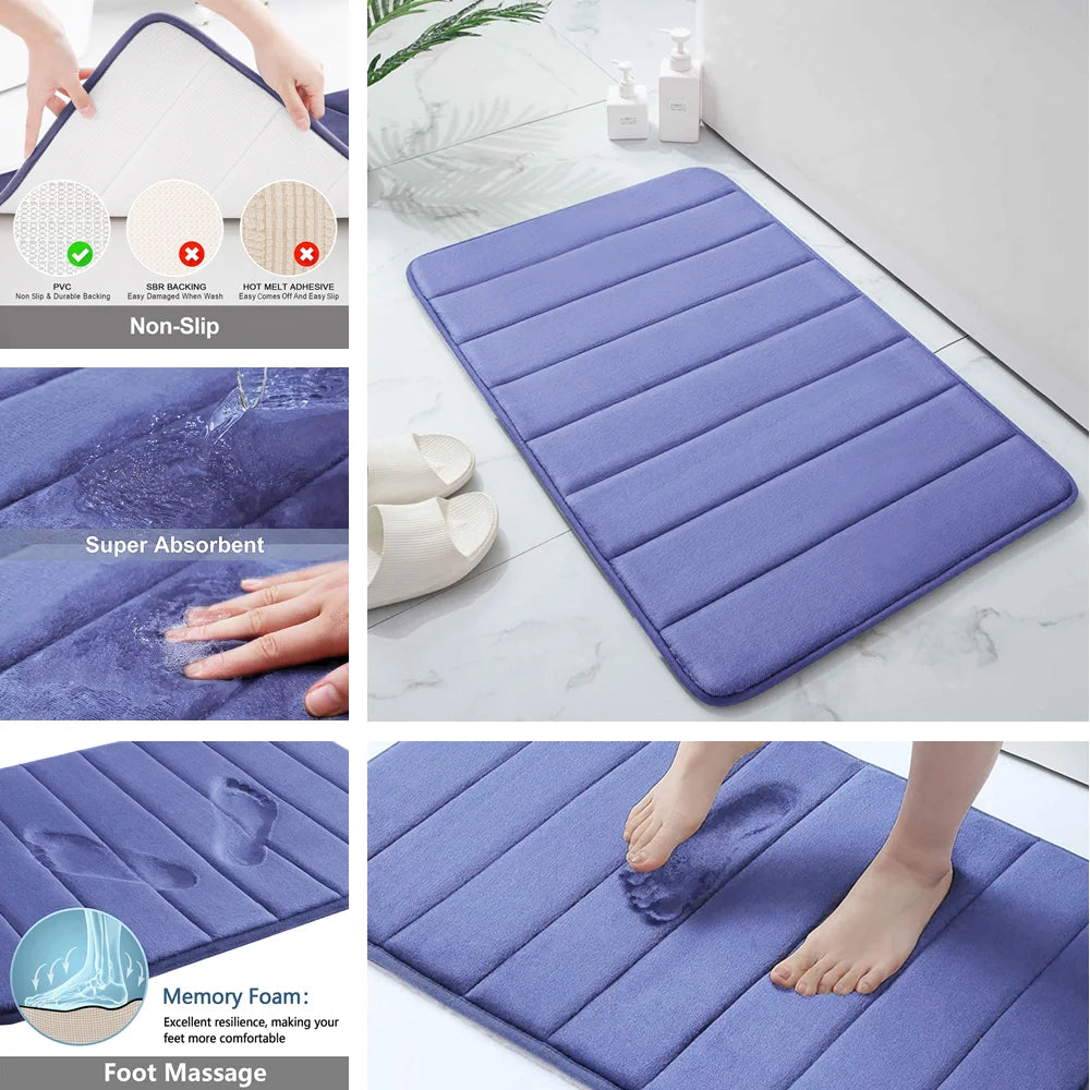 Velvet Memory Foam Bathroom Rug Set Of 3 Water Absorption Non Slip