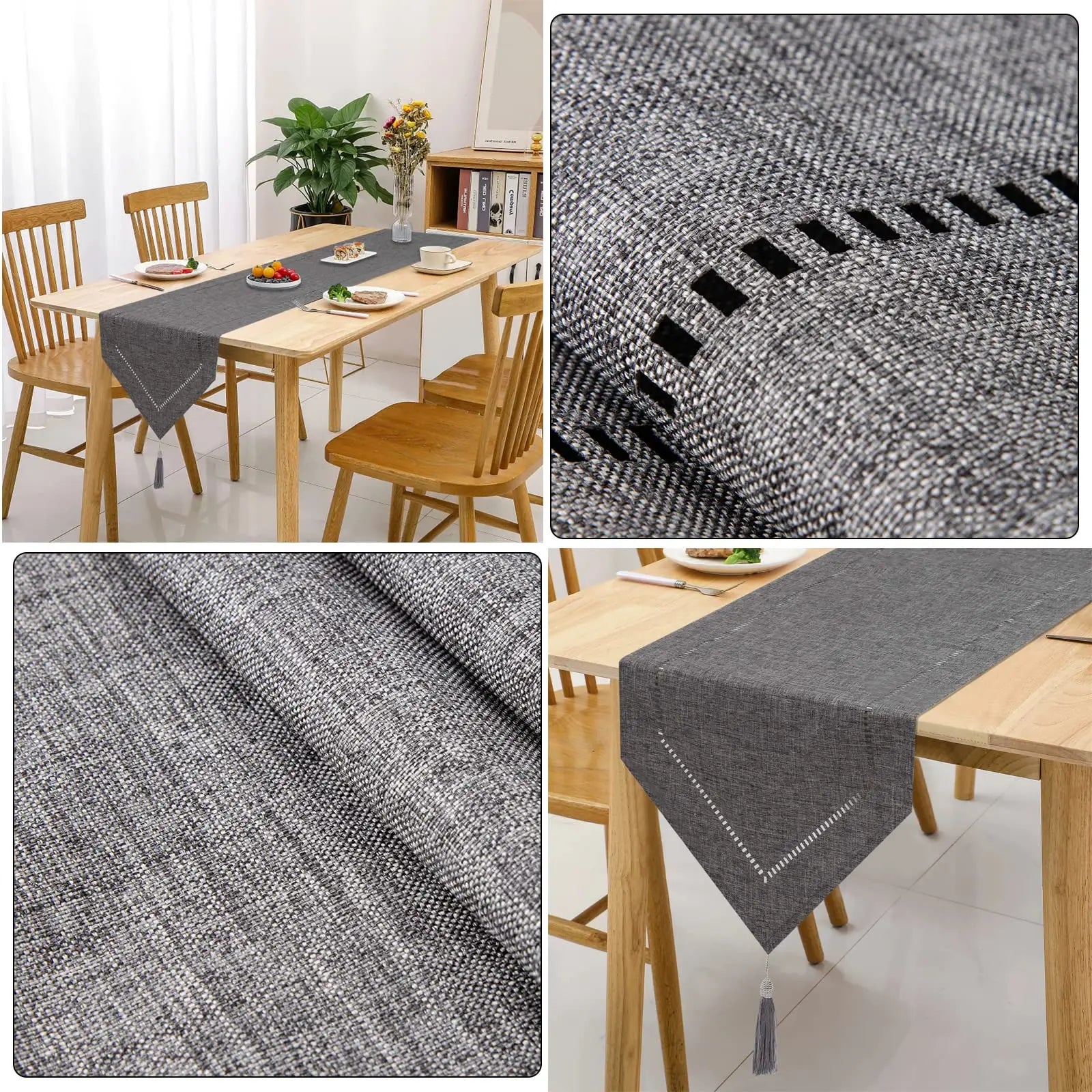 Solid Linen Table Runner With Tassel