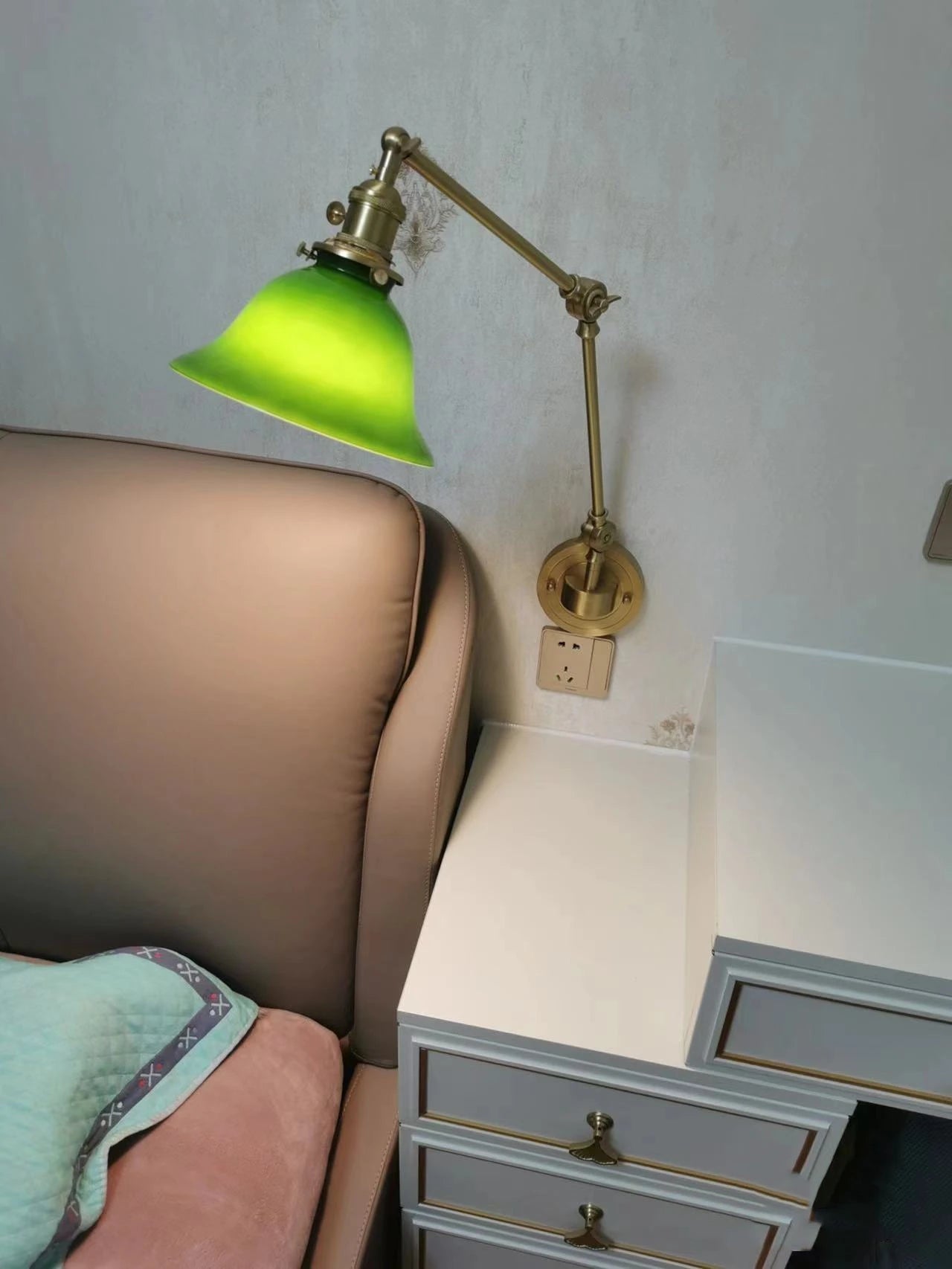 IWHD Left And Right Rotate Copper Wall Lamp Beisde Swing Long Arm Green