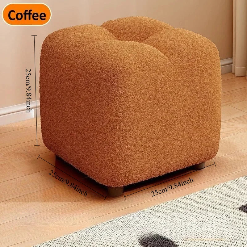 Lamb Wool Pouf Stool, Plush Footstool