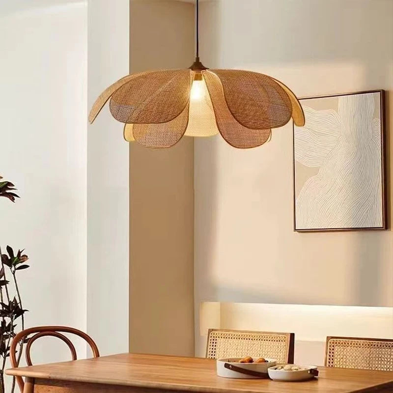 Rattan Woven Petal Pendant Light