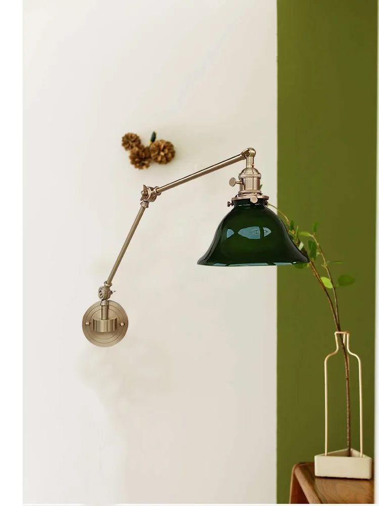 IWHD Left And Right Rotate Copper Wall Lamp Beisde Swing Long Arm Green
