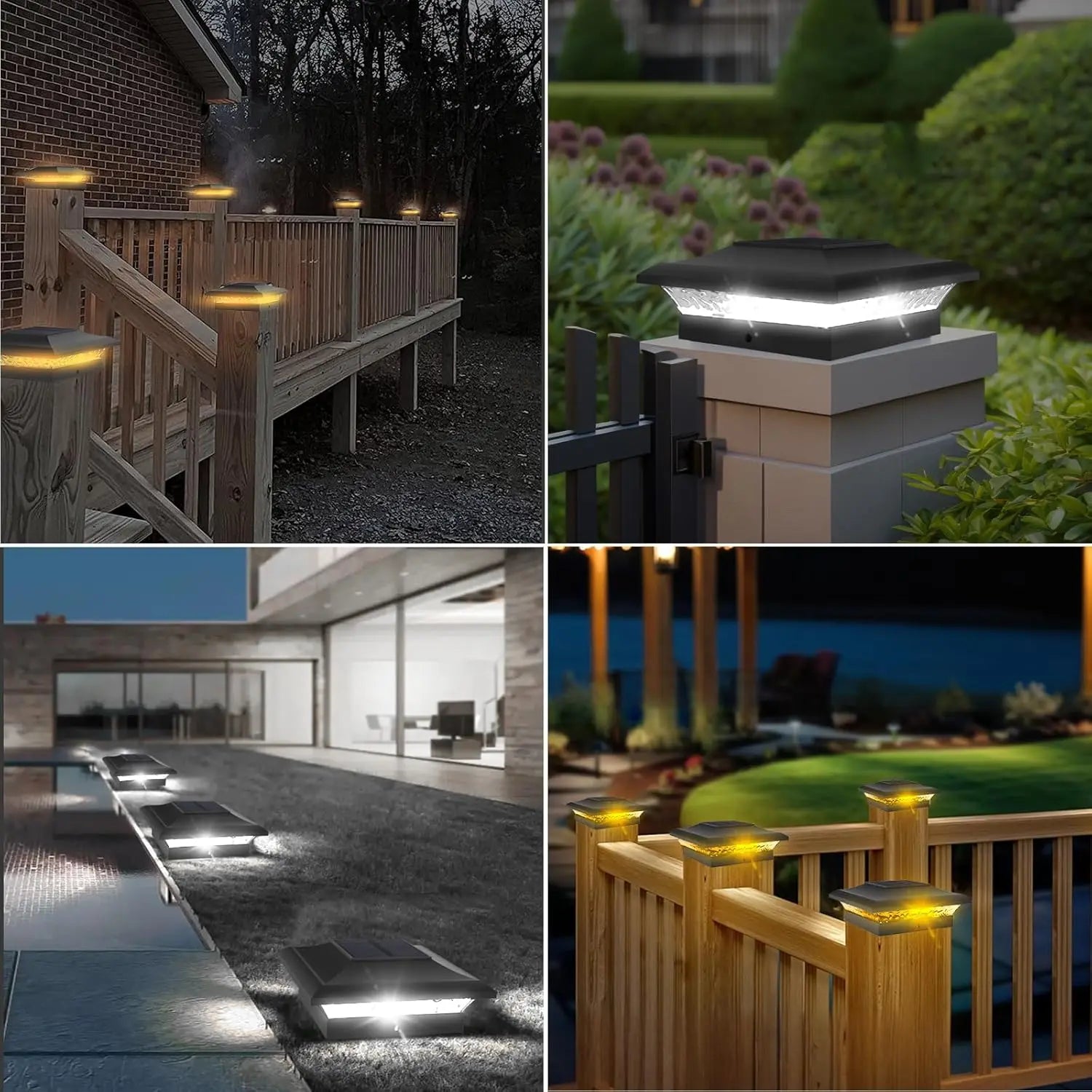 2/6pcs Solar Post Lamp 3000K 6000K Outdoor Garden Fence  Pillar Head Light For Villa Gate Landscape Decoration IP65 Column Lamp