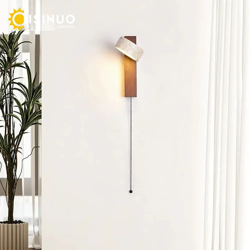 Travertine Stone Pull Chain Wall Lamp