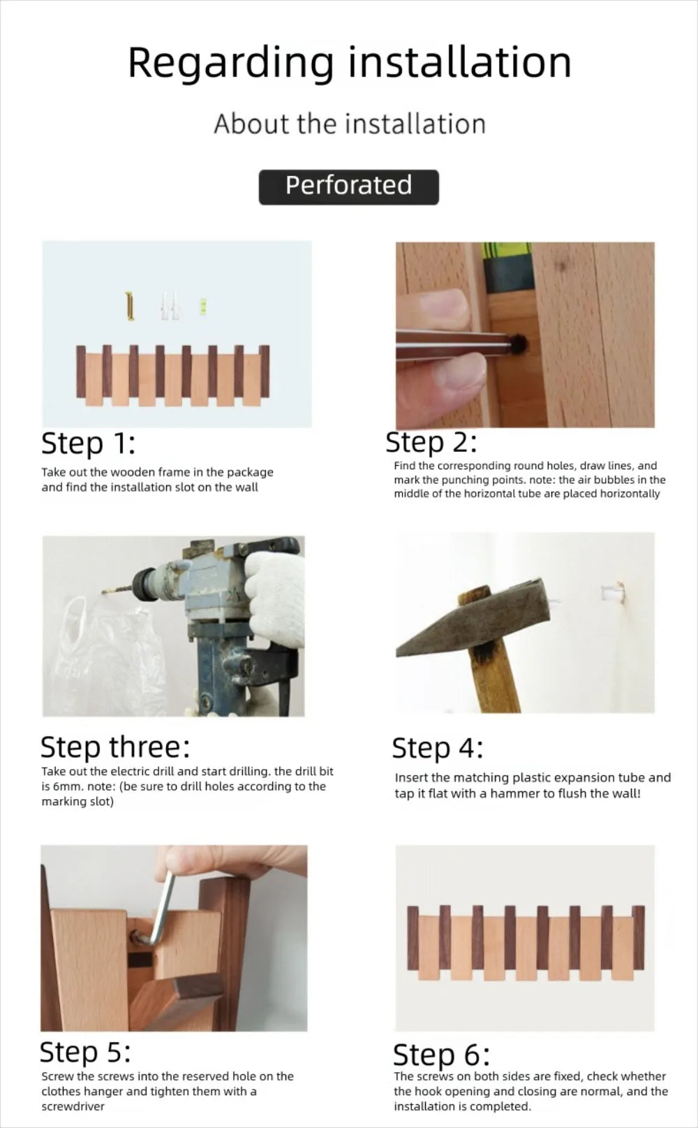 Wooden Wall Coat Rack with 8 Hooks