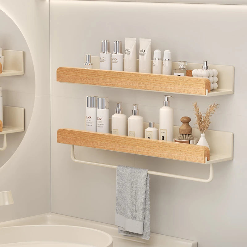 Wood and Aluminum Floating Bathroom Shelf