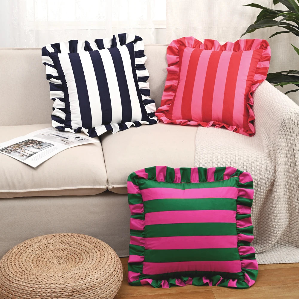 1PC Striped Lace Velvet Pillowcase 18X18Inch Pillowcases Soft Cozy