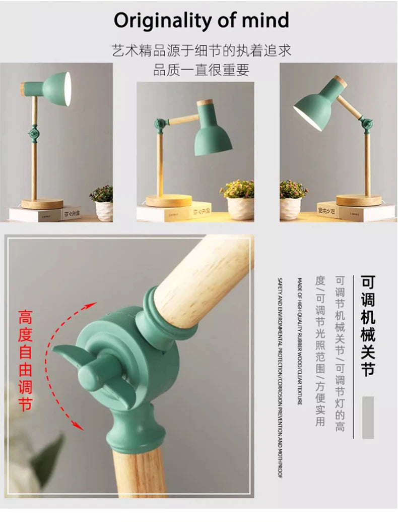 Nordic Wooden Turn Head Table Lamp