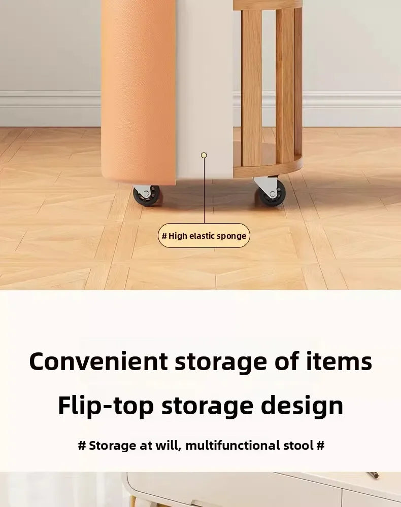 Storage Vanity Stool with Wheels