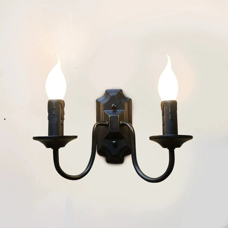 European Retro Wrought Iron Wall Lamp Sconce American Candle Style