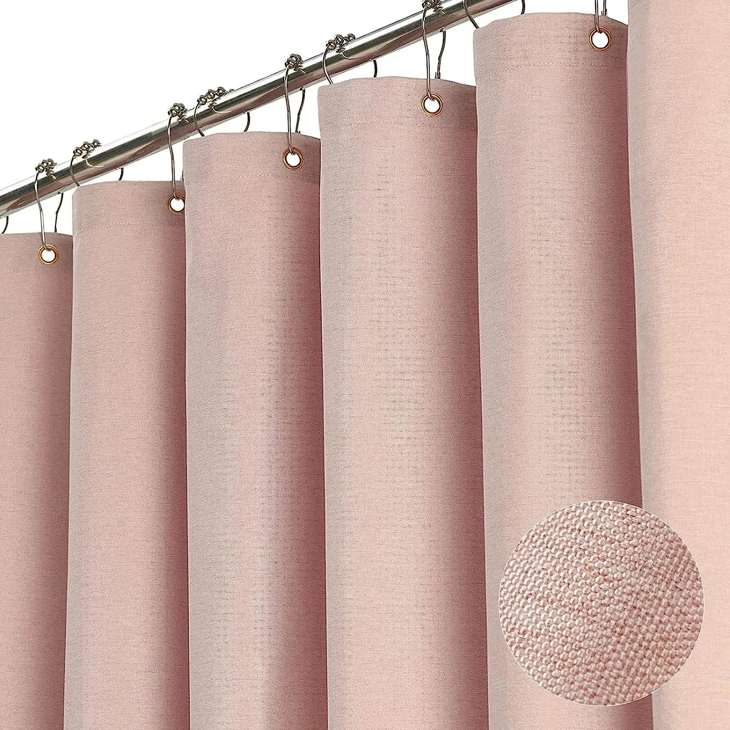 Luxury Linen Shower Curtain with Silver Metal Hooks Bathroom Waterproof