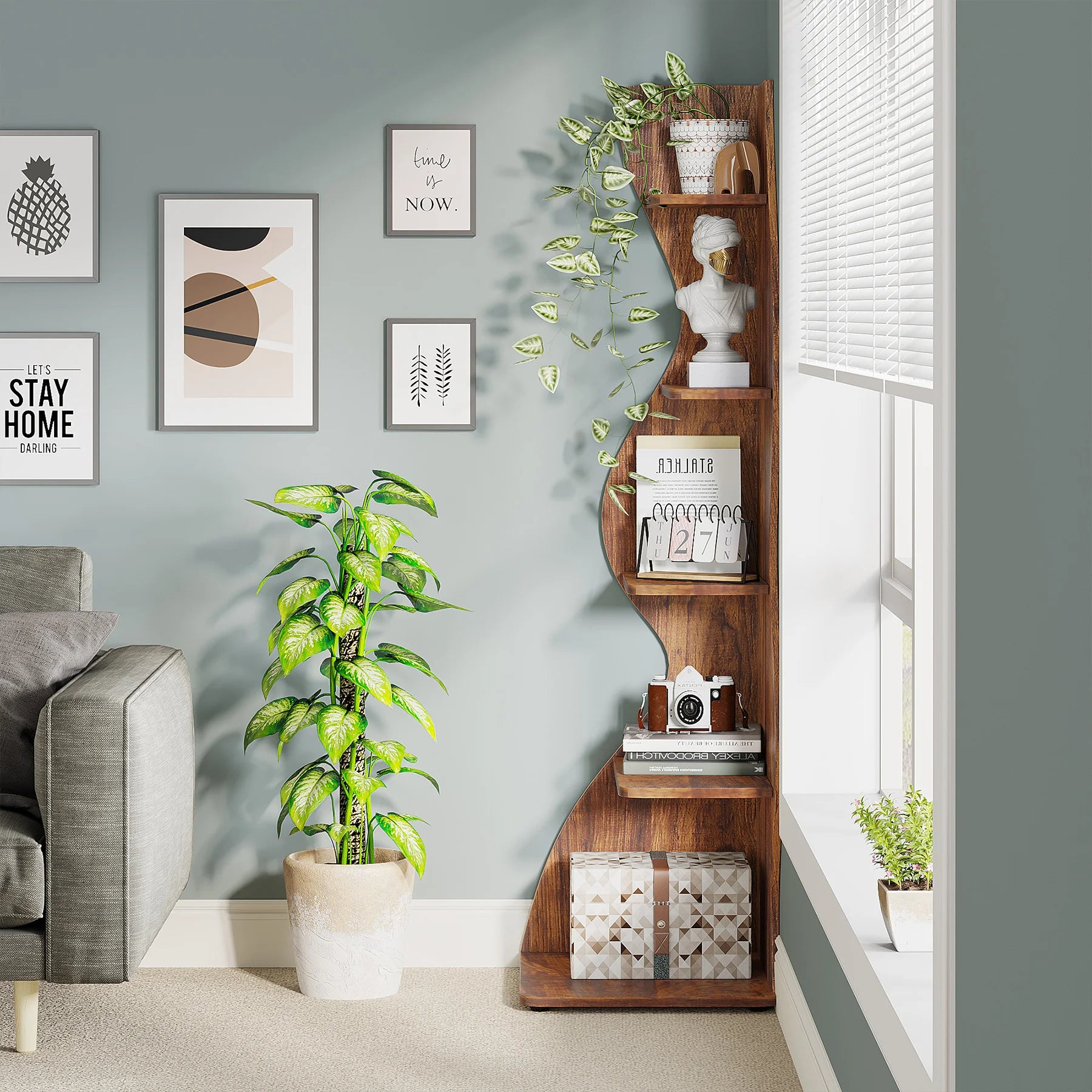 Five Tier Wavy Corner Bookshelf