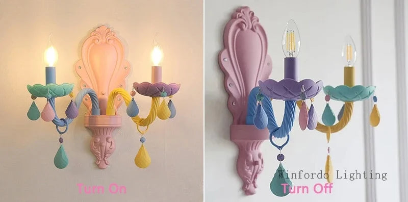European Children Rainbow Chandelier Designer Macarone Lights Led