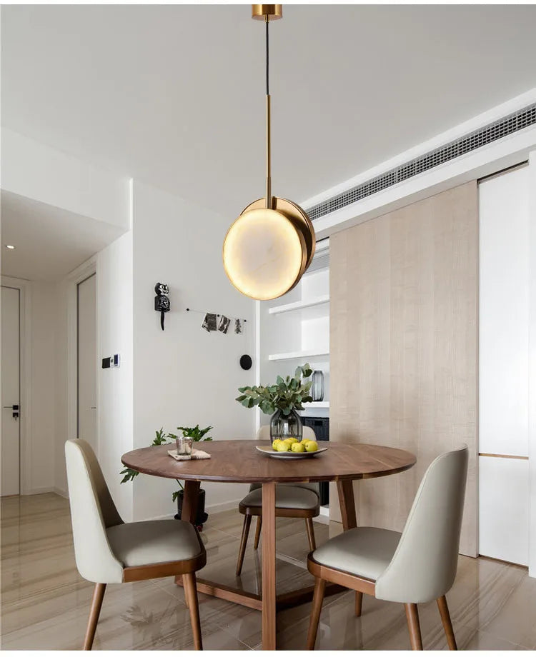 Round Marble and Copper Wall Lamp