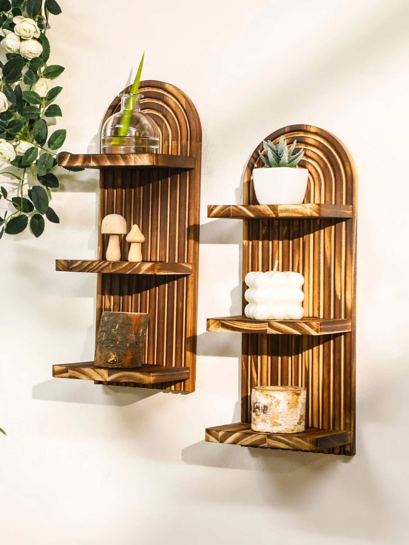 Boho Geometric Wooden Wall Shelf