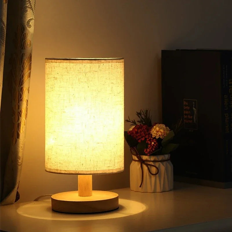 Wood Base Fabric Bedside Lamp