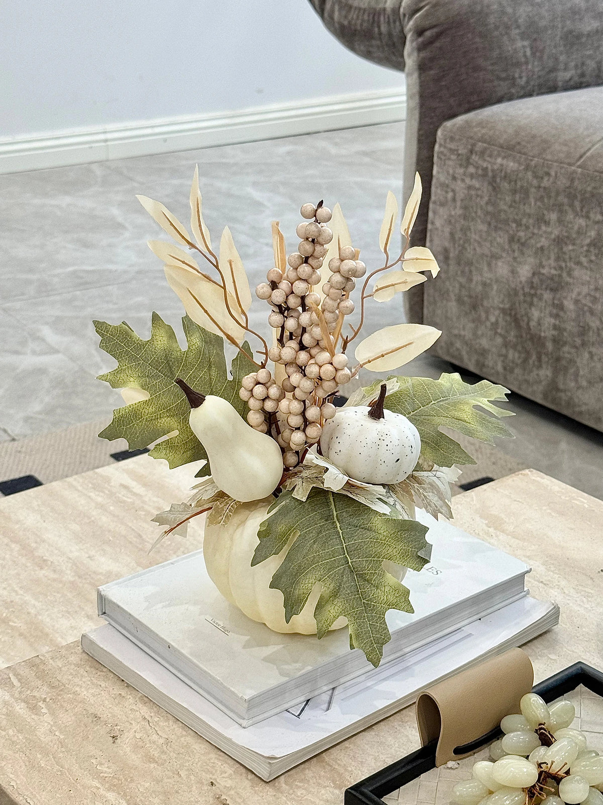 Artificial Pumpkin and Maple Leaf Ornament