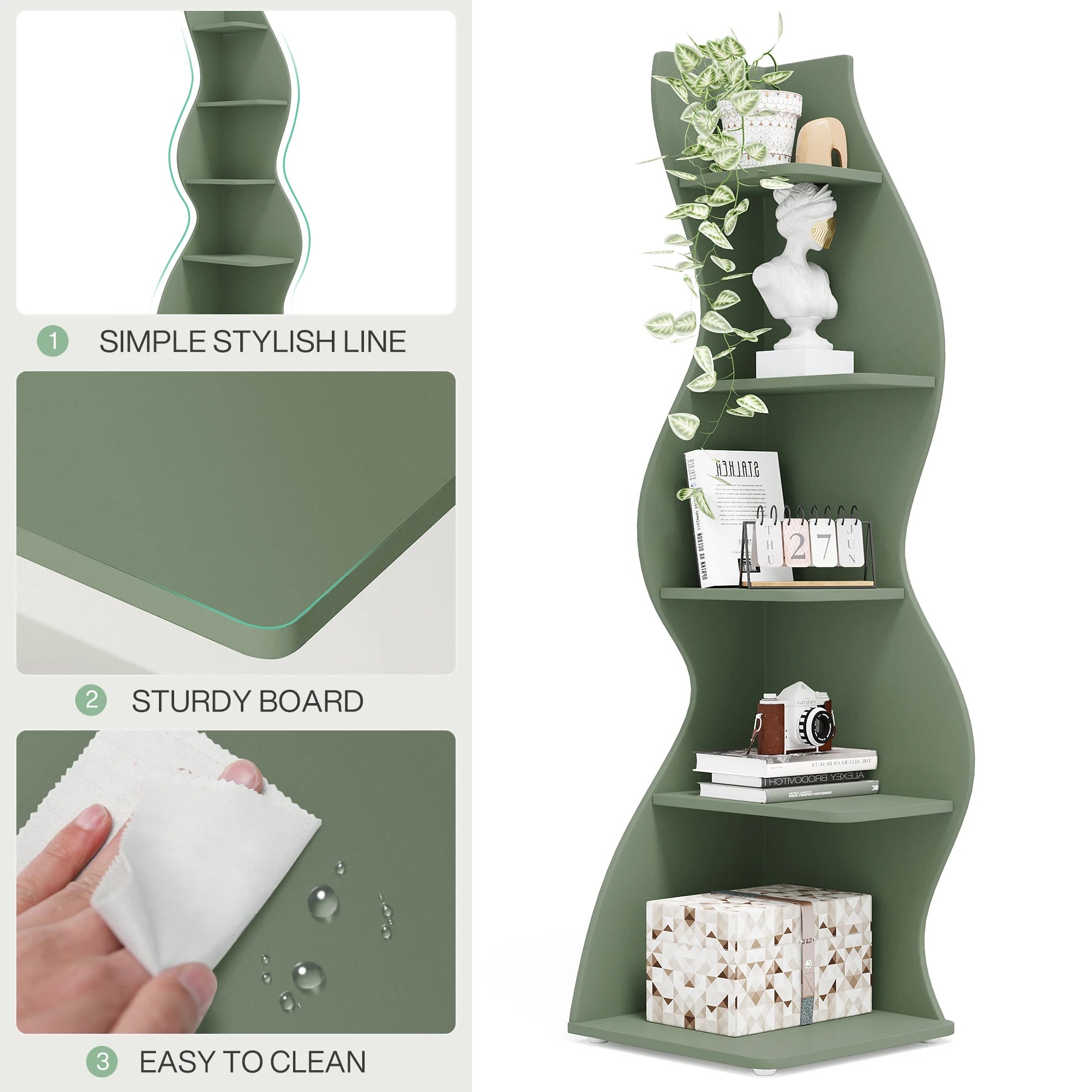 Five Tier Wavy Corner Bookshelf
