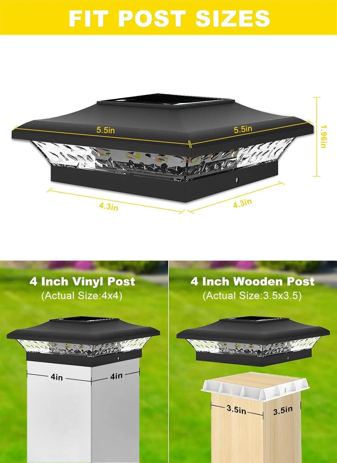 2/6pcs Solar Post Lamp 3000K 6000K Outdoor Garden Fence  Pillar Head Light For Villa Gate Landscape Decoration IP65 Column Lamp