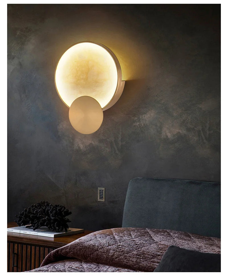Round Marble and Copper Wall Lamp
