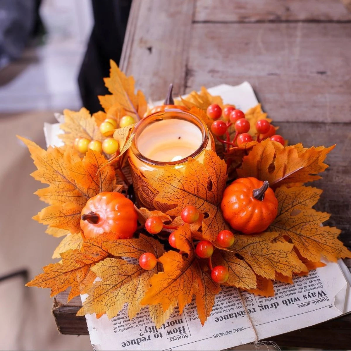 Maple Pumpkin Berry Candle Wreath