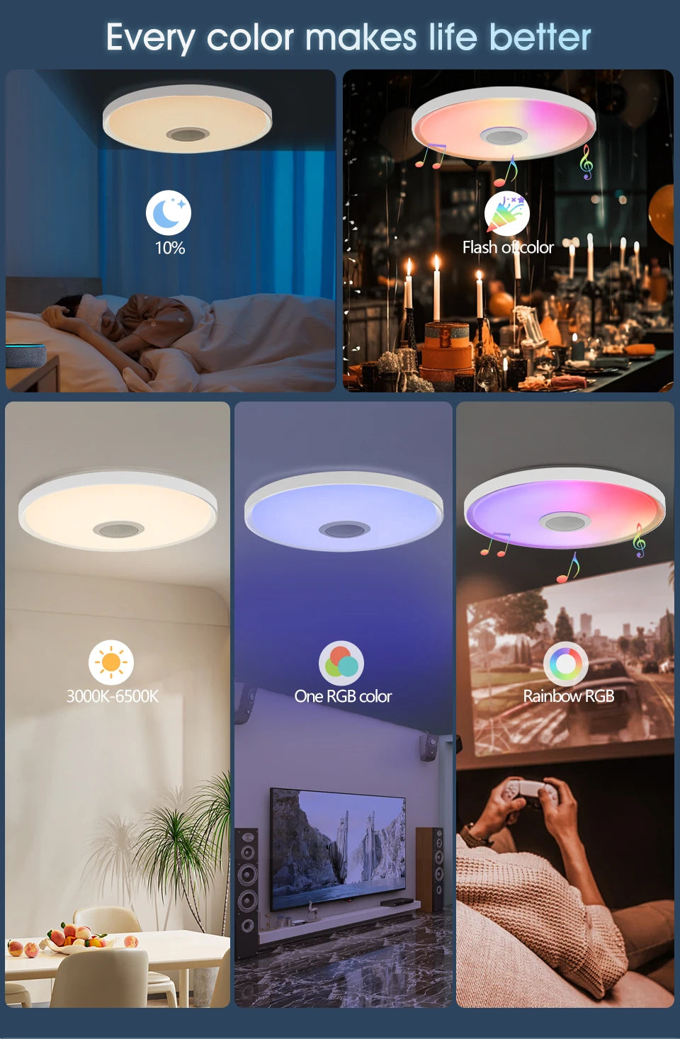 LED Smart Ceiling Lamps RGB APP Remote Control Dimming Modern