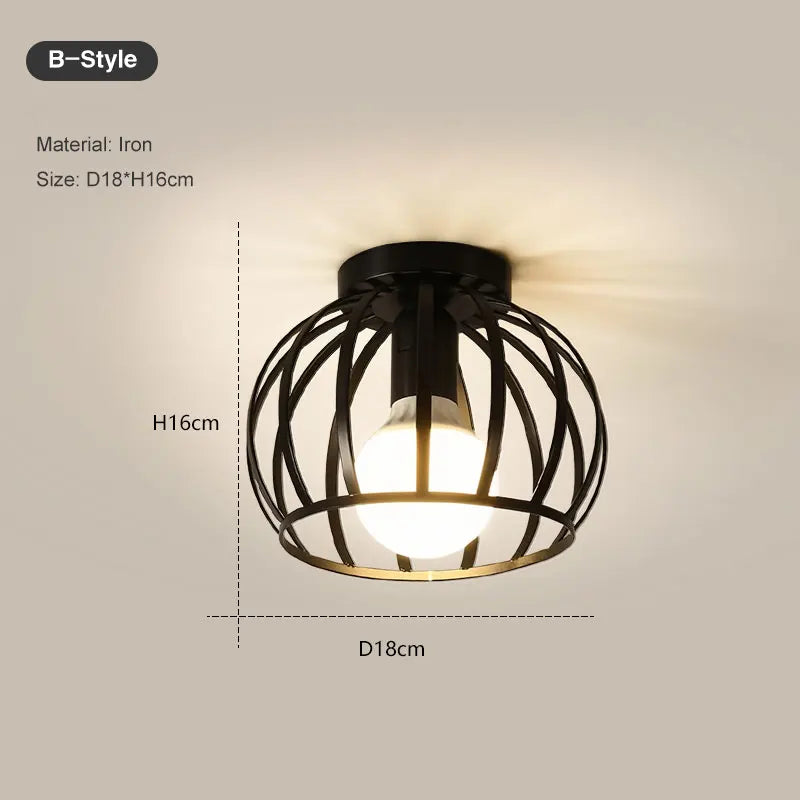 Vintage Black Metal Cage Ceiling Light