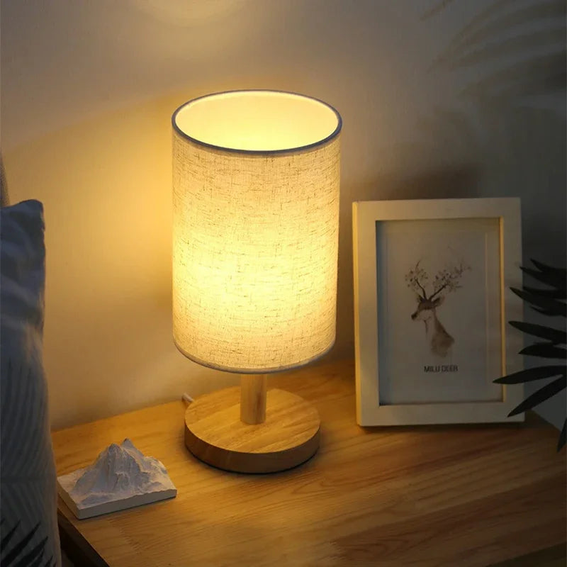 Wood Base Fabric Bedside Lamp
