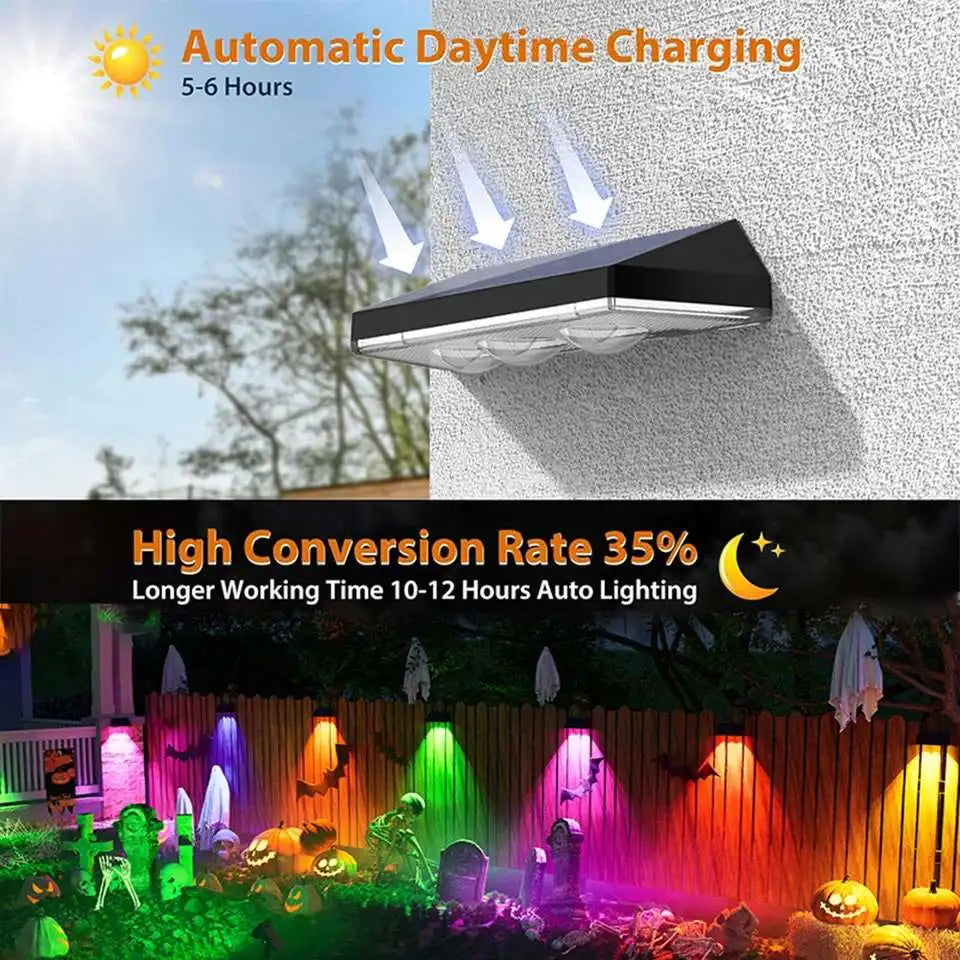2 Pack Colorful Solar Wall Lights 3 LED Solar Fence Lights Outdoor