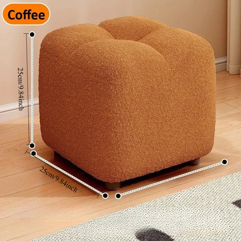 Lamb Wool Pouf Stool, Plush Footstool