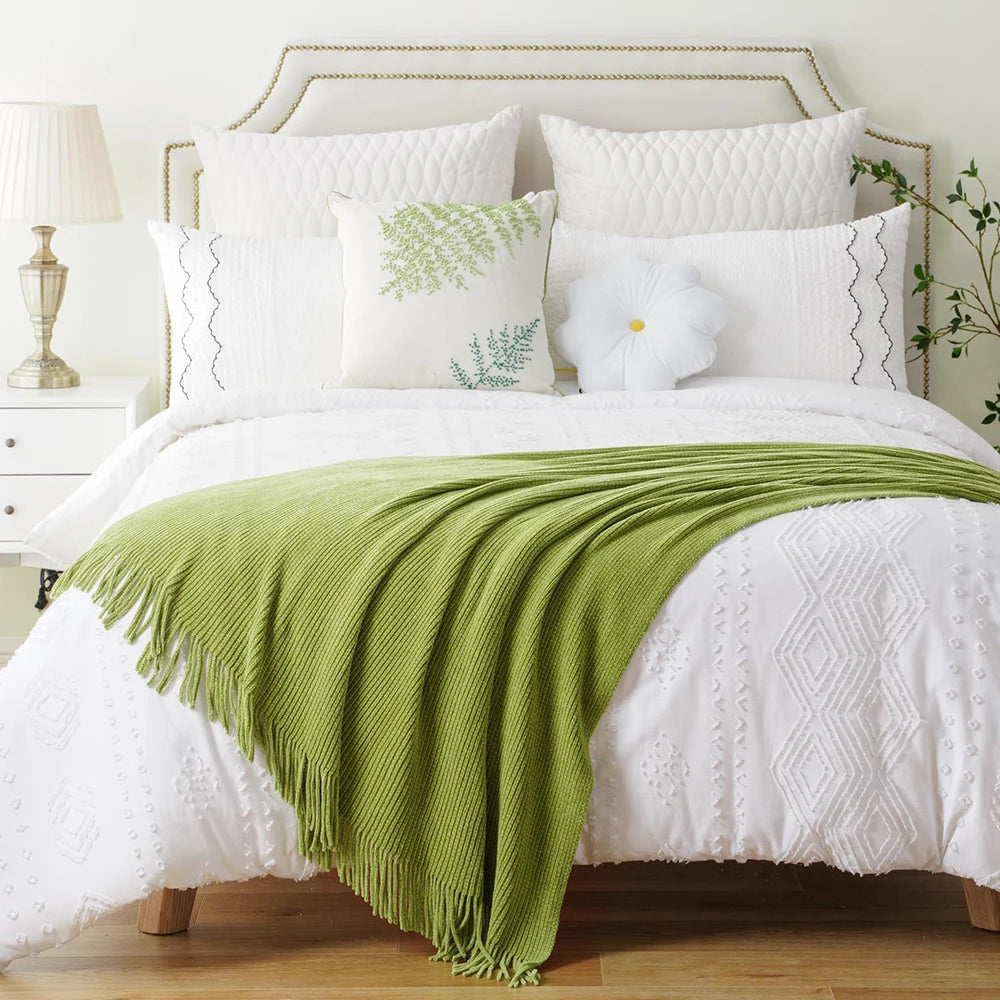 Chenille Knit Plaid Throw Blanket