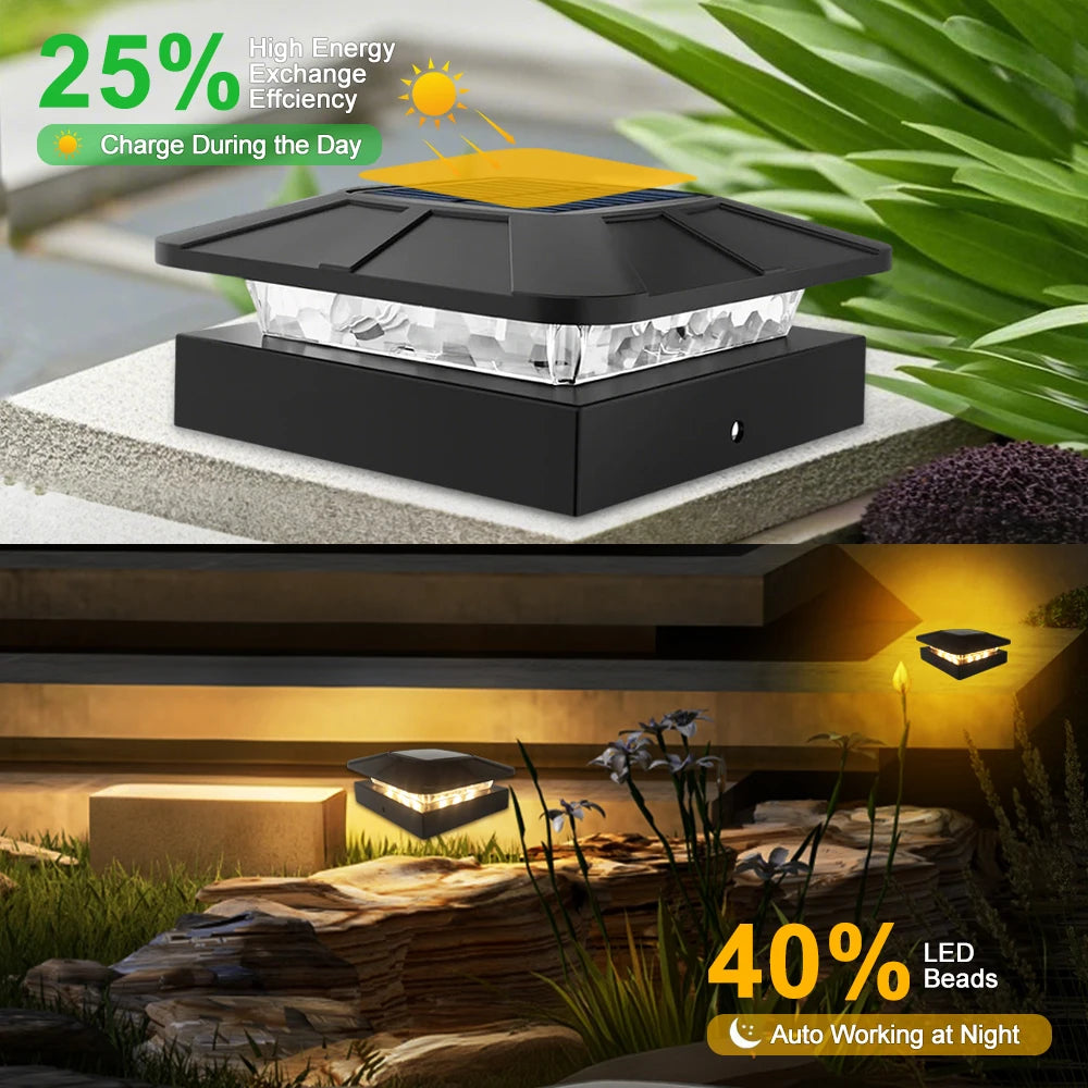 4x4in Solar Post Cap Lights Outdoor with 3 Modes Waterproof Fence Light