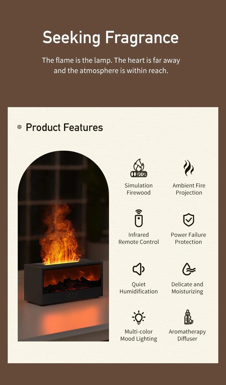 Creative Fireplace Air Humidifier Waterless Auto-Off Aroma Essential