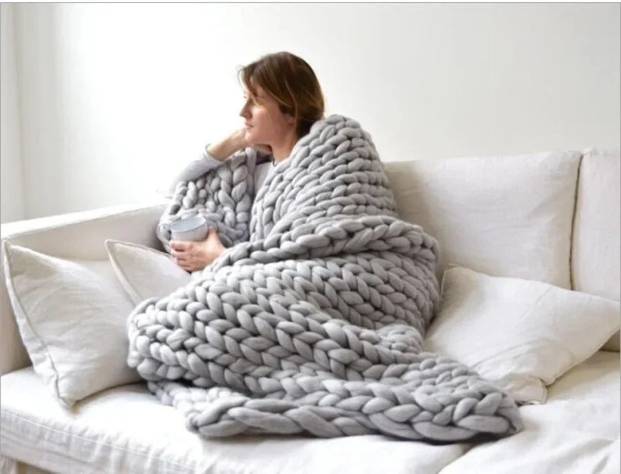 Chunky Knit Wool Throw Blanket