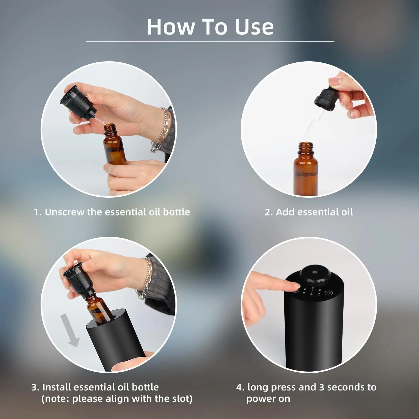 Waterless Essential Oil Diffuser Battery Operated Cordless Aromatherapy