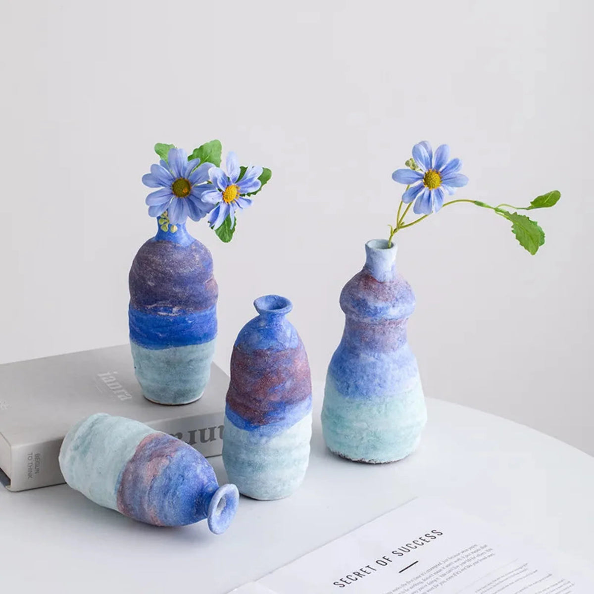 Blue Gradient Ceramic Vase, Glazed Porcelain Bud Vase