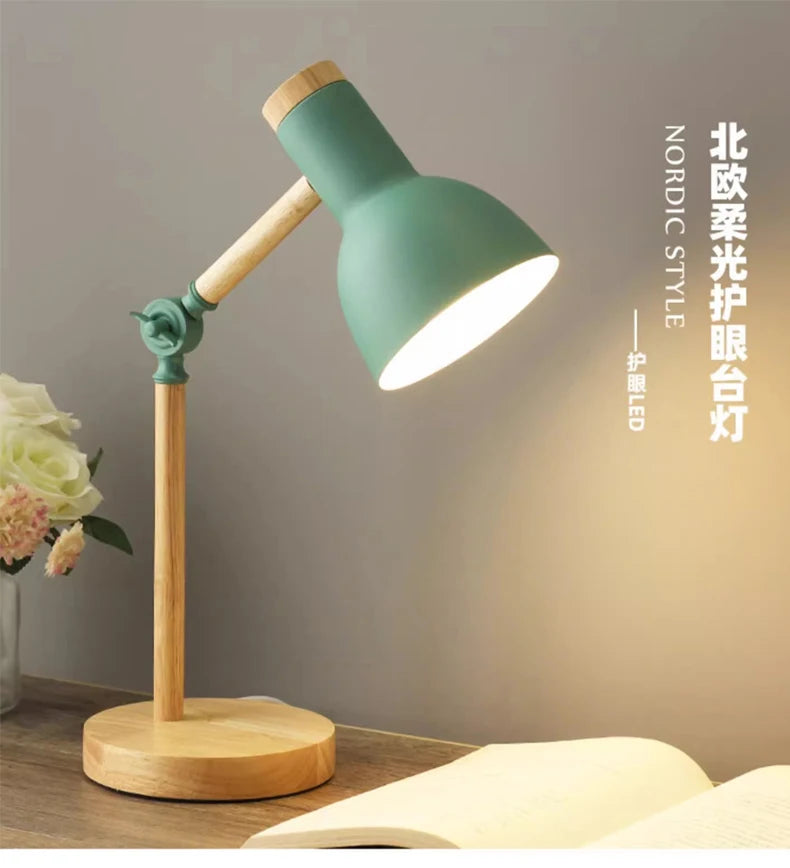 Nordic Wooden Turn Head Table Lamp