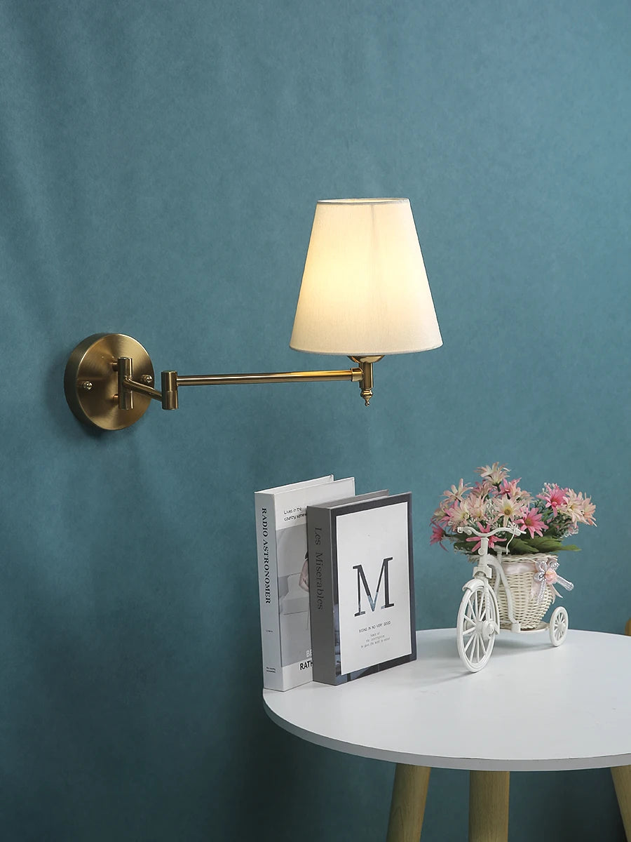 LED American Wall Lamp Folding Swing Arm Fabric wall light Bedroom Bedside Living Room Study StairwayMirror front wall lamp