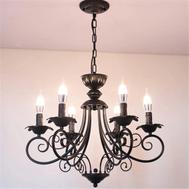 Classic Europe Wrought Iron Chandeliers E14 Candle Light Vintage Black