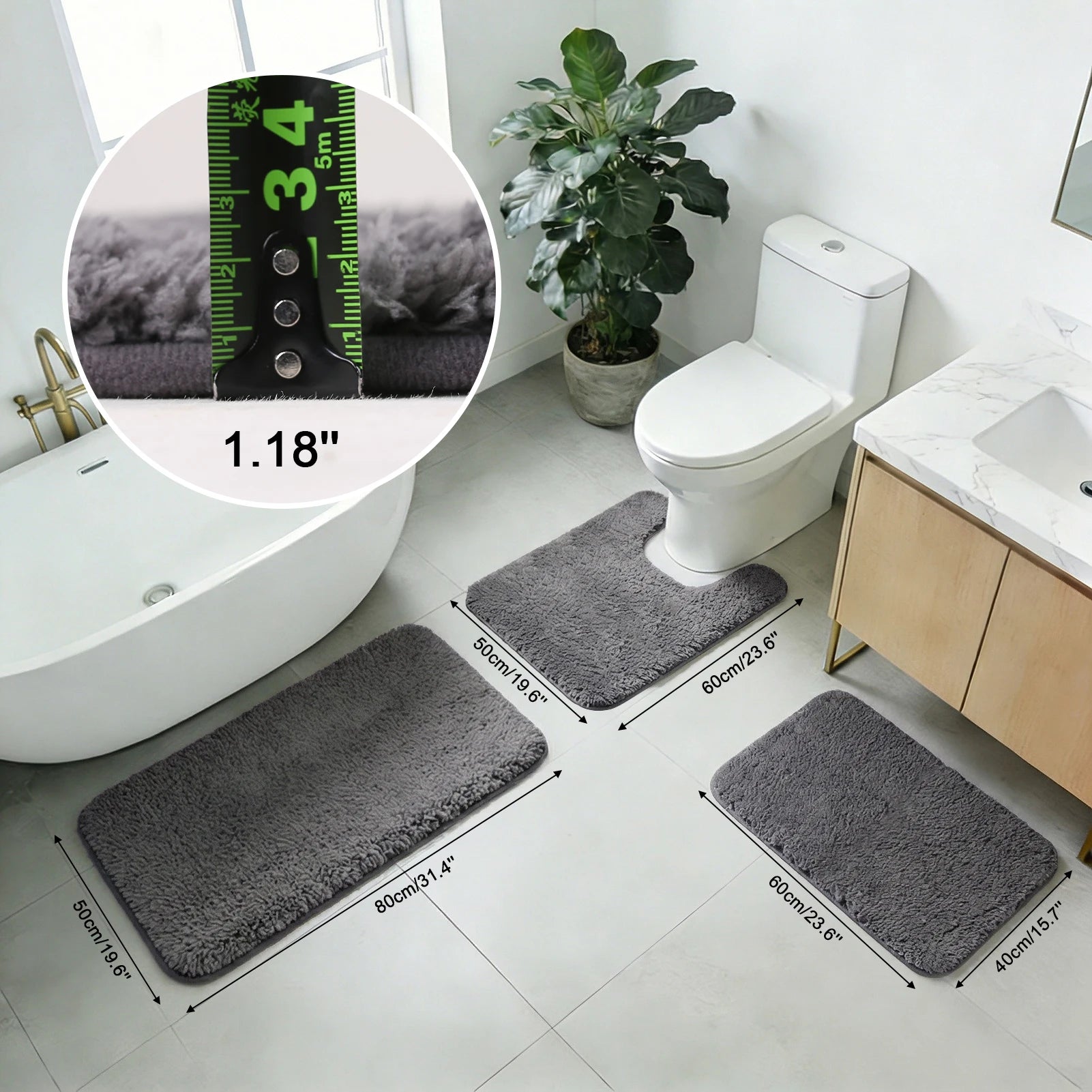 Velvet Memory Foam Bathroom Rug Set Of 3 Water Absorption Non Slip