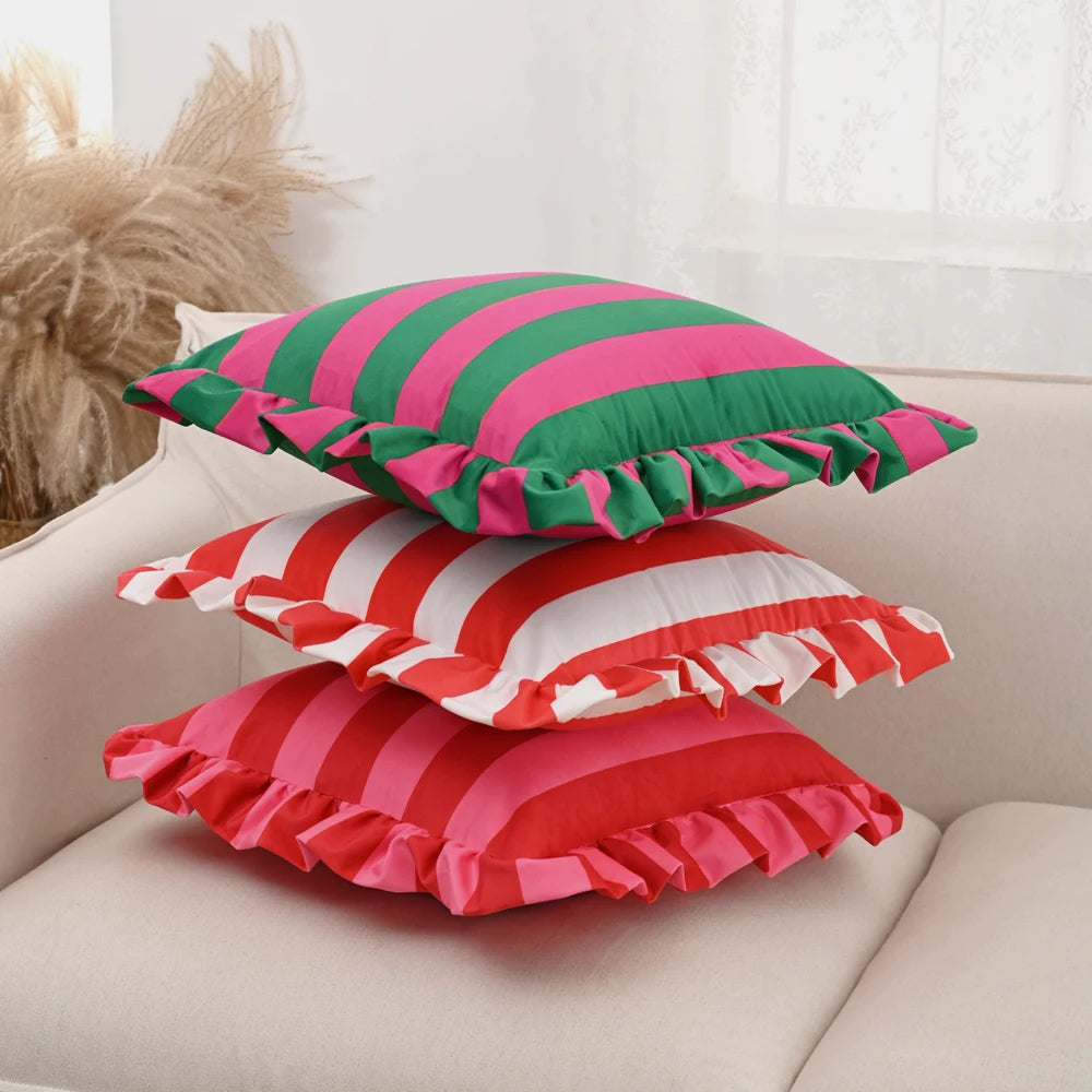 1PC Striped Lace Velvet Pillowcase 18X18Inch Pillowcases Soft Cozy