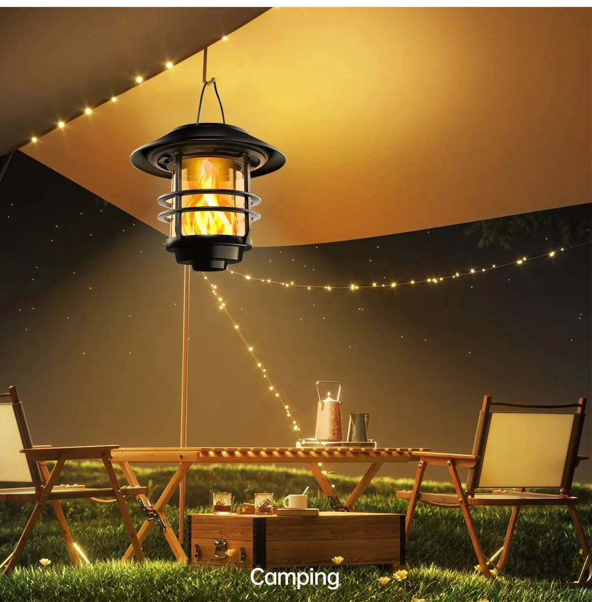 1pcs Solar Hanging Lantern Outdoor Flickering Flames Waterproof Heavy