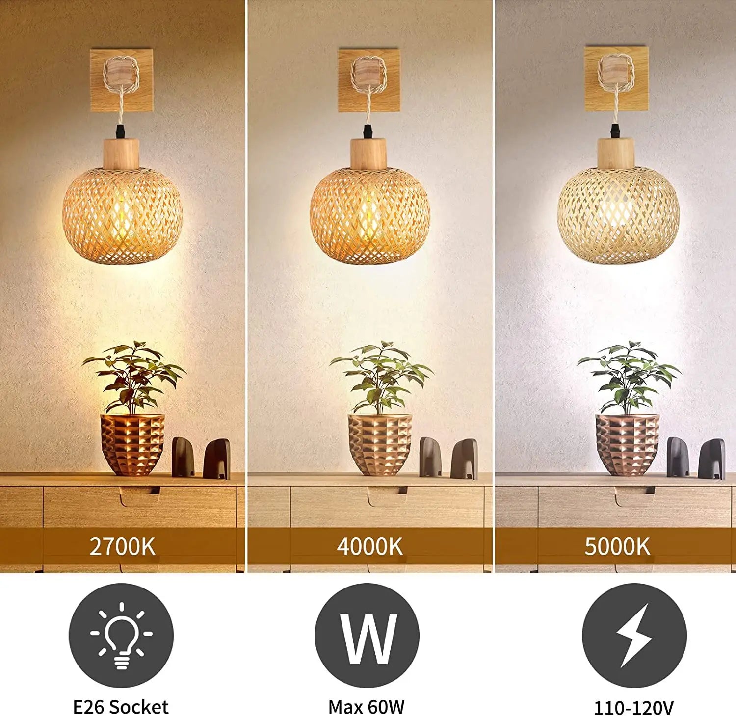 Japanese Bamboo Rattan Wall Lamp