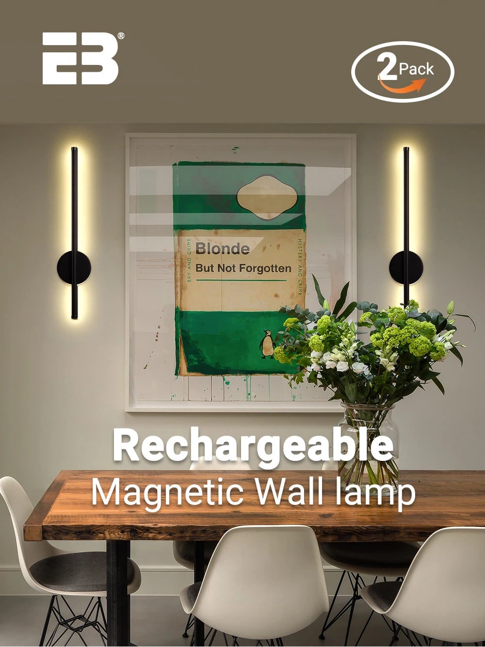 2-pack Rechargeable Wall Light LED 50 80cm Dimming Wall Sconce with
