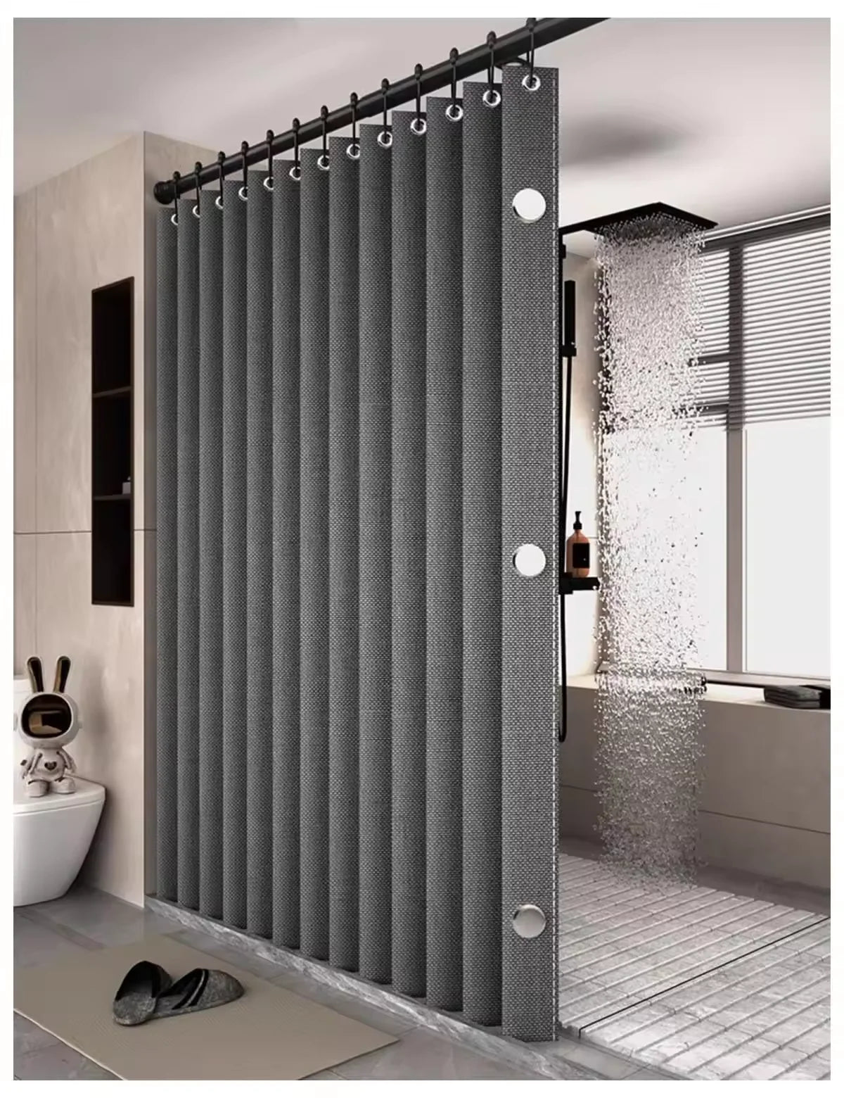 Magnetic Foldable Linen Bath Curtain Waterproof